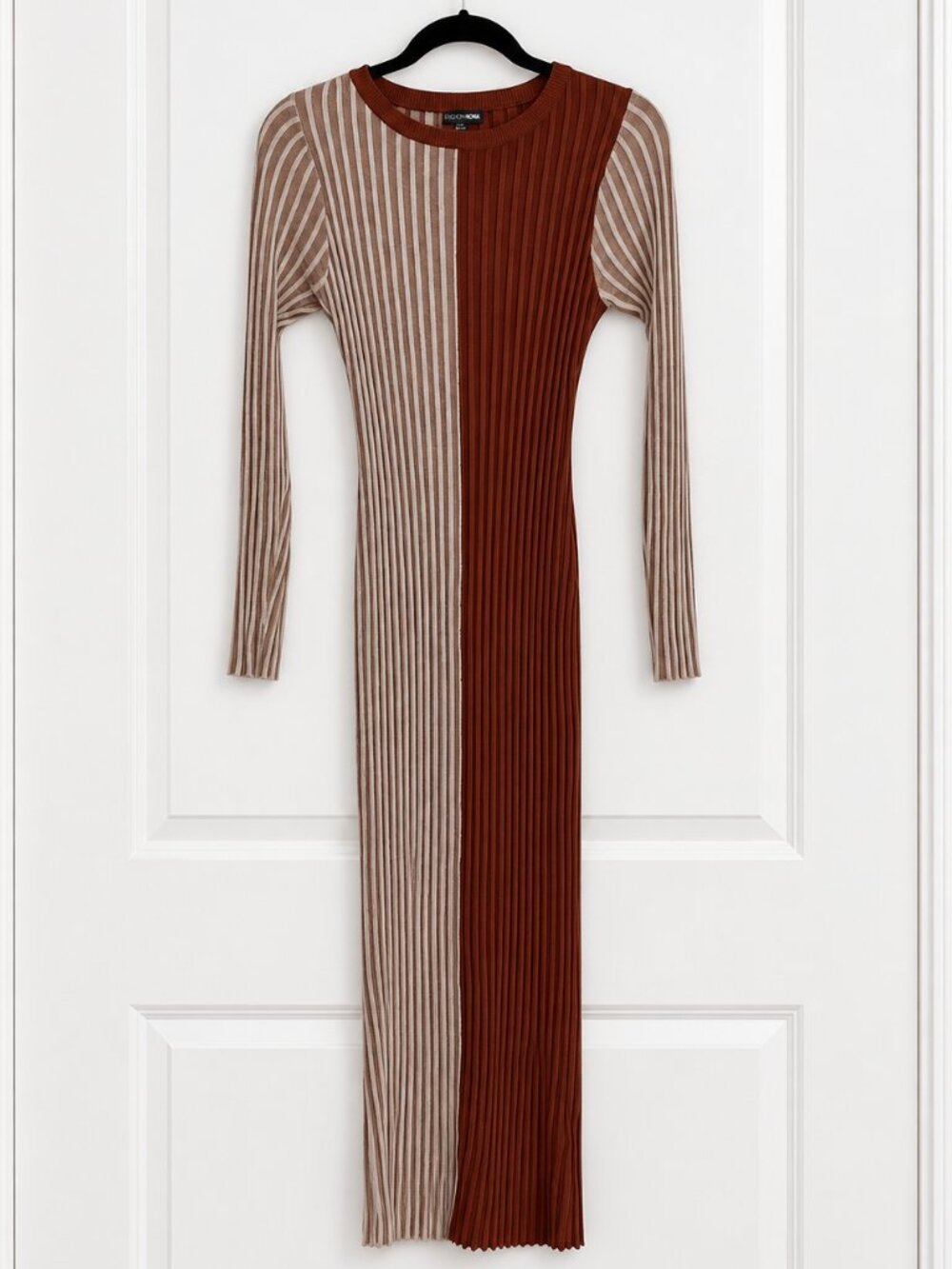 Sweater Midi Dress Brown Cream Combo Size L - Picture 3 of 6